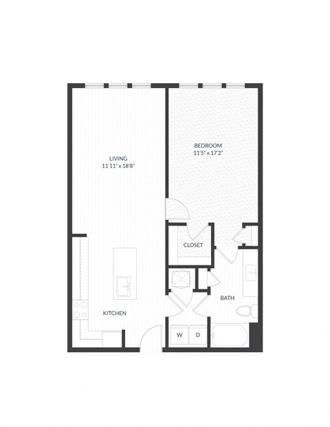 Floor plan for 1 bed, 1 bath, 850 sqft